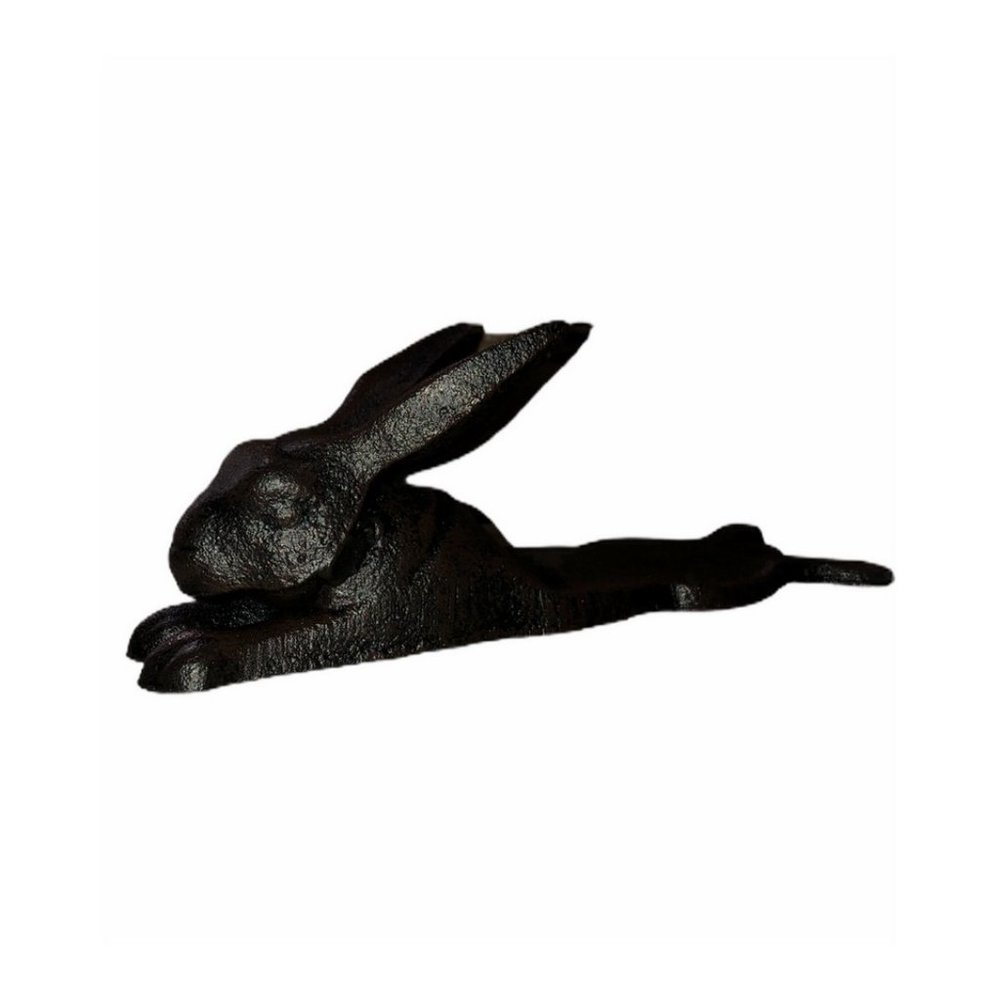 Antique Vintage Style Cast Iron Door Stop Rabbit Hare Wedge Rustic Black $15